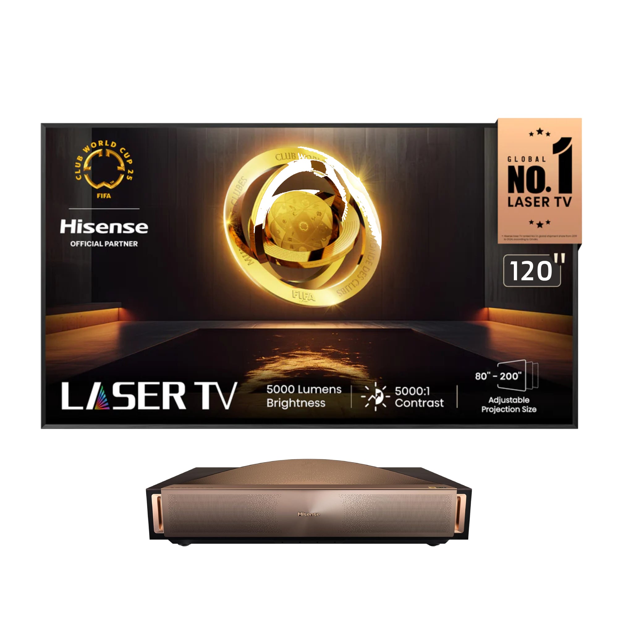 Hisense L9Q Bundle, 5000 lm 4K Triple Laser Ultra Short Throw UST Projector including 120" ALR Screen