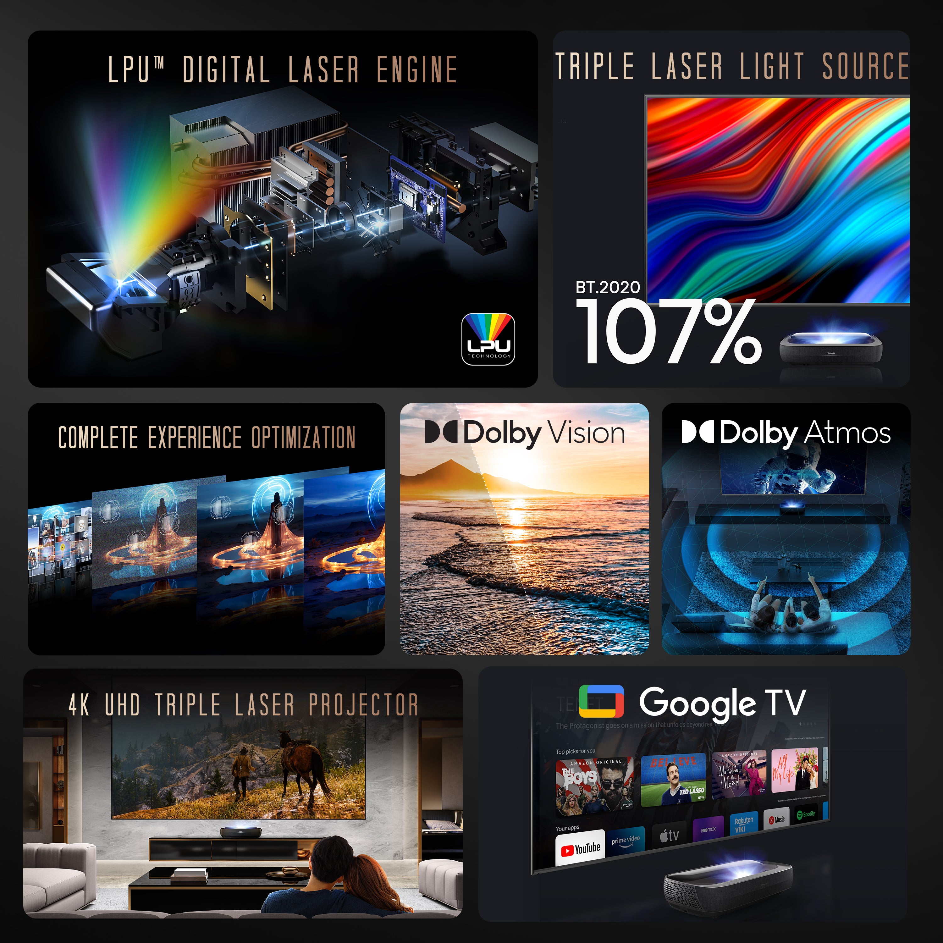 120L9H 120" 4K UHD triple Laser UST Smart Projector (Refurbished)