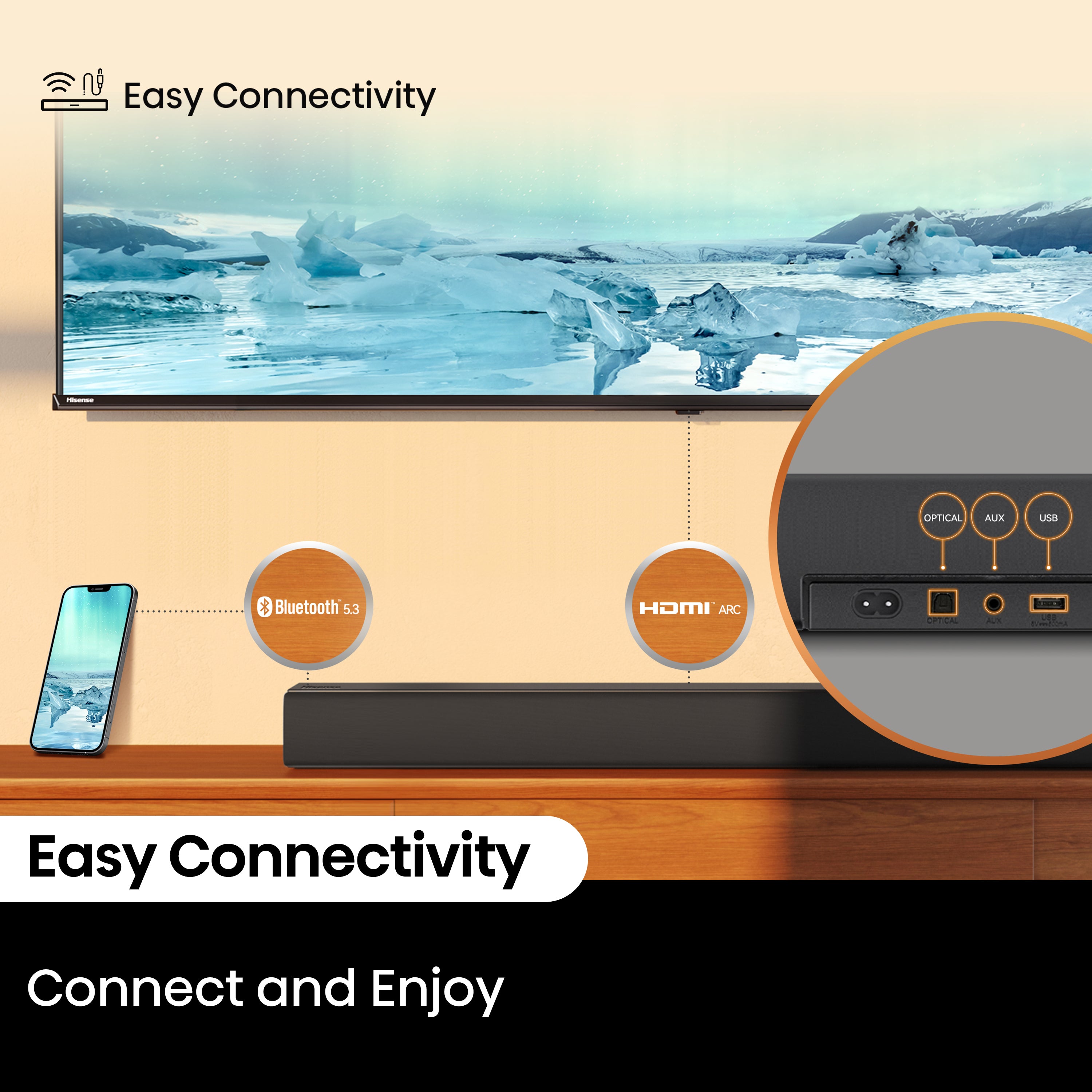 Hisense HS5100 5.1Ch, Dolby Digital Plus / DTS: X, Sound Bar with Wireless Subwoofer w/ Surround Speaker