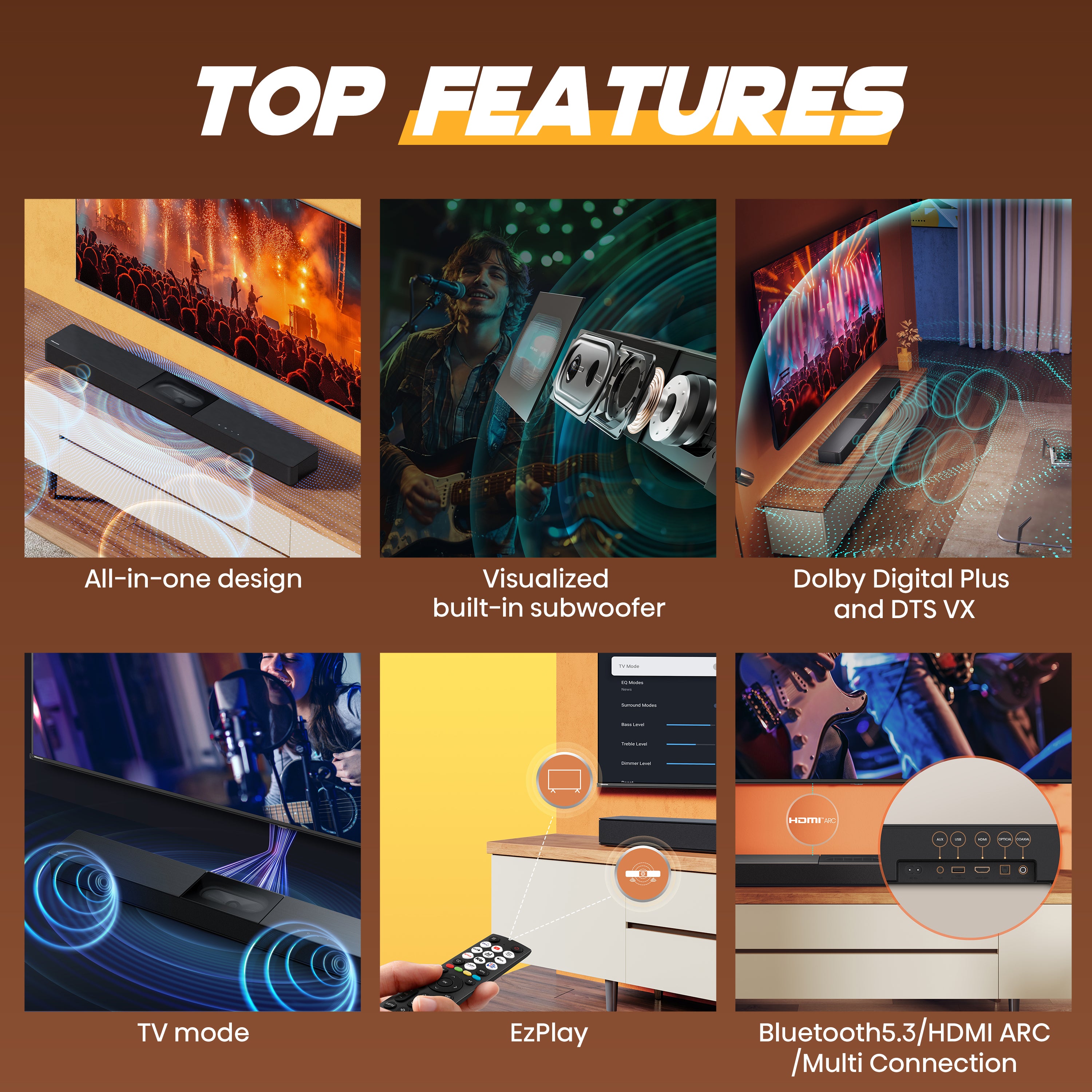 Hisense A620 2.1ch All-in-one Dolby Dightal /DTS Virtual: X, Sound Bar with Built-in Subwoofer
