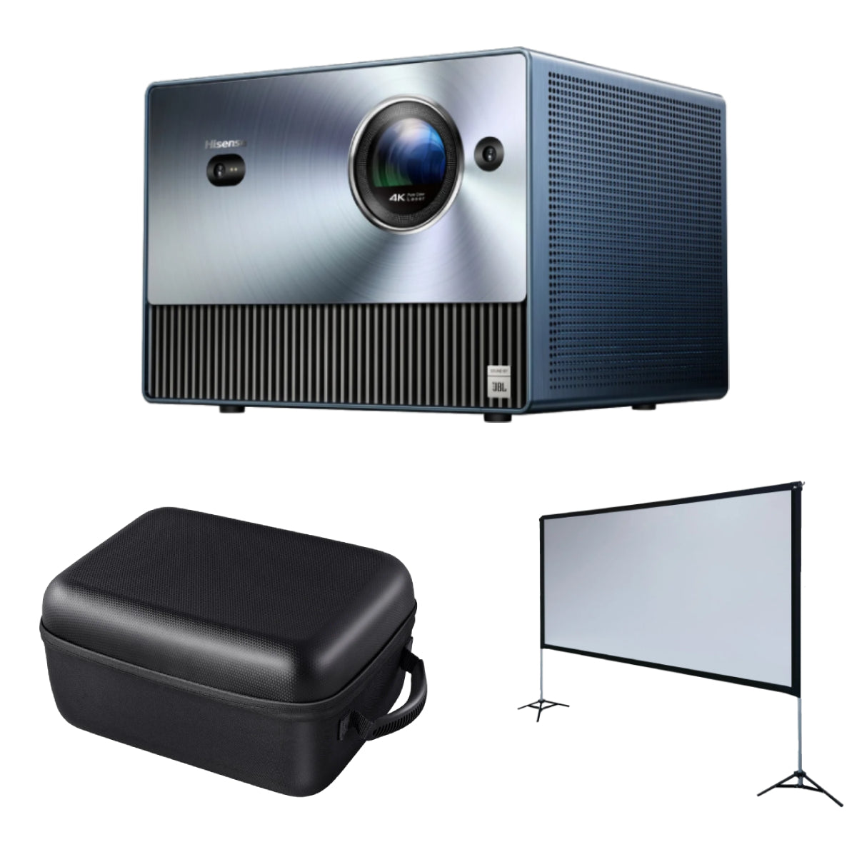C1 PACKAGE- 4K UHD Portable Laser Mini Projector (up to 300") w/ 120" Portable Indoor/ Outdoor Projector Screen- Refurbished