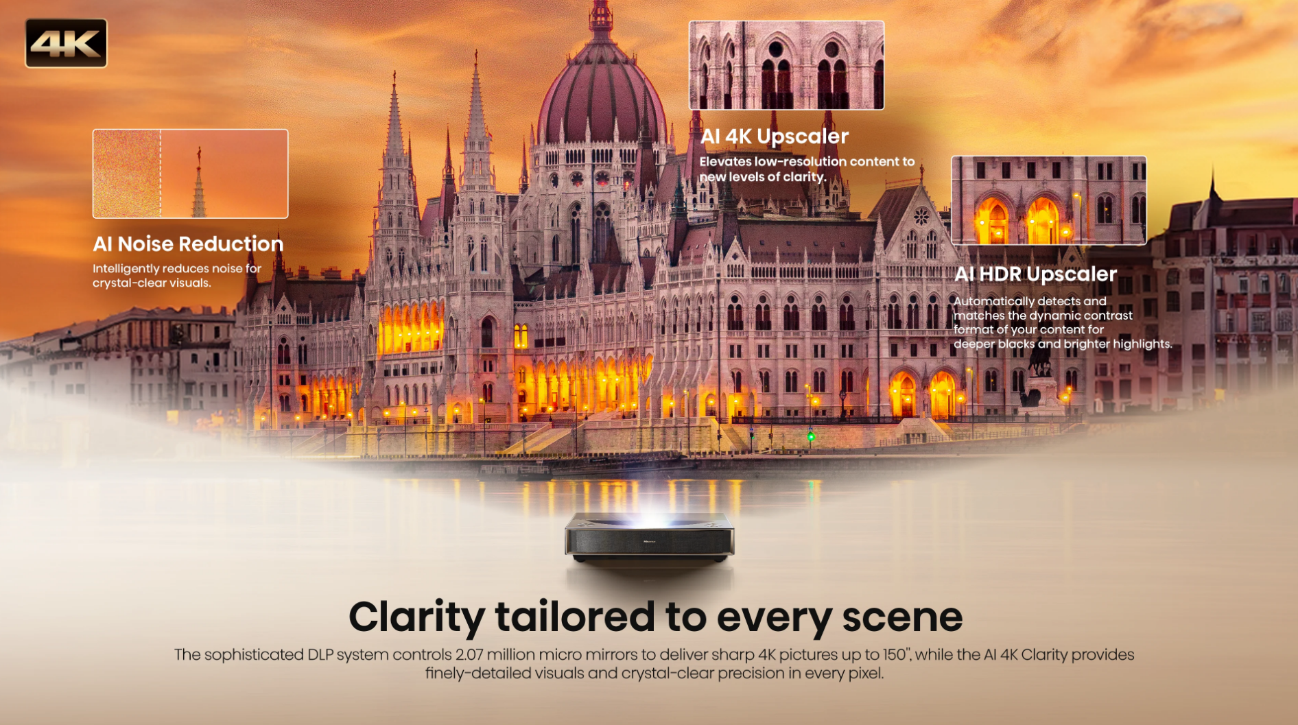 PT1, 4K UHD Triple Laser Ultra Short Throw UST Smart Projector (up to 150")