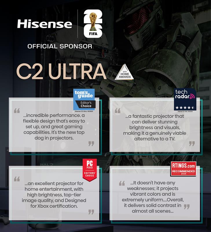 Hisense C2 Ultra 4k UHD Triple Laser Mini Projector (up to 300")
