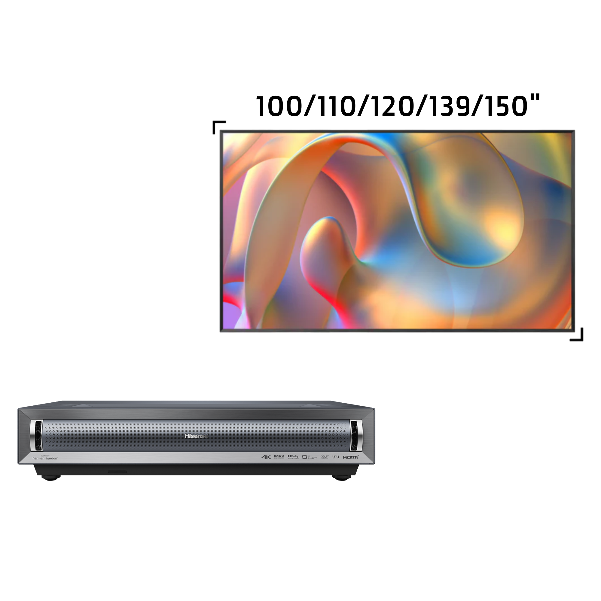 Hisense PX3-Pro Bundle, 100/110/120/139/150" ALR Screen & 4K UHD Triple Laser Home Theater UST Projector