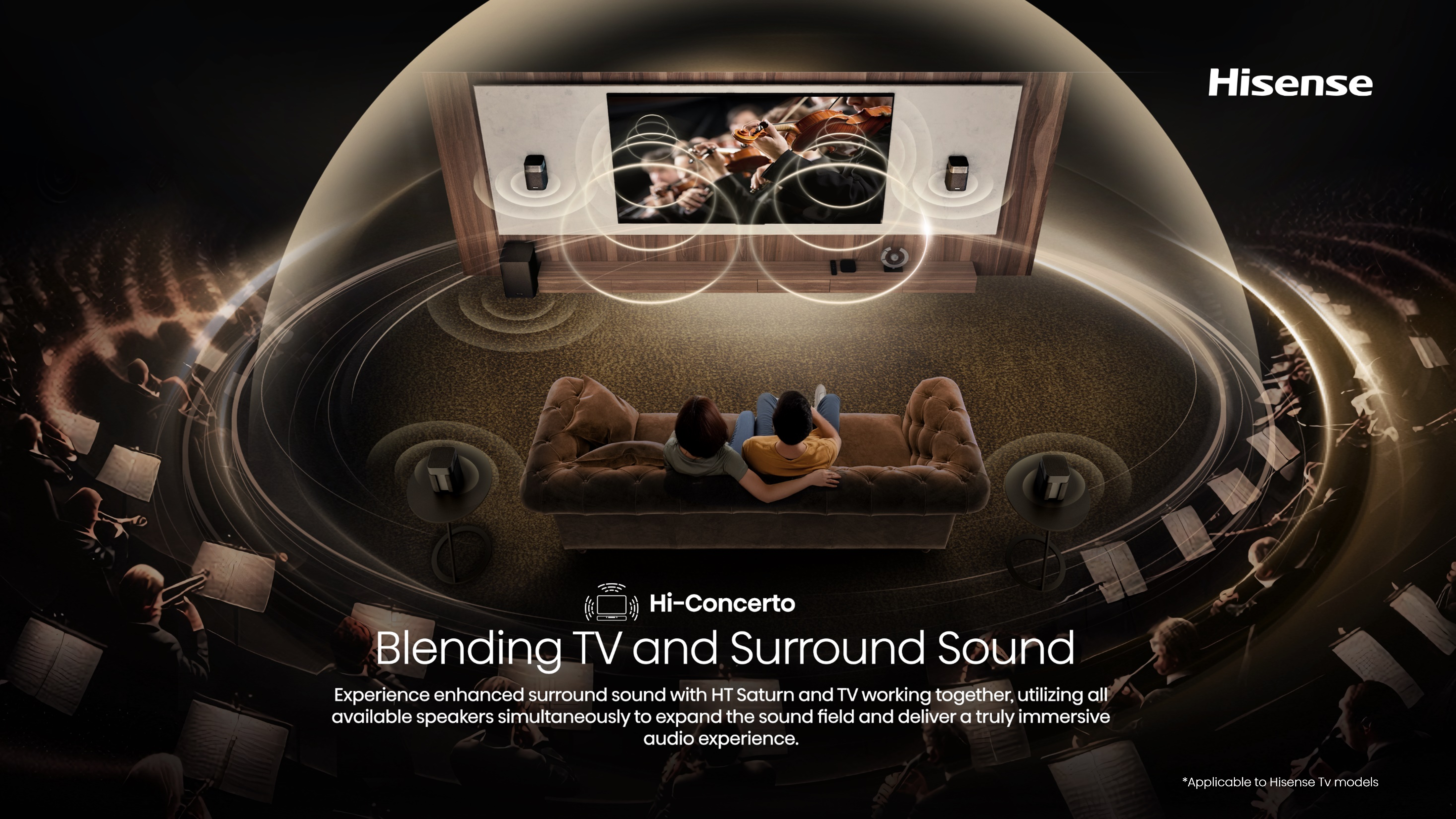 Soundbar Hisense HT SATURN 4.1.2 Avec Subwoofer Sans Fil - Dolby Atmos, DTS:X, Accordé Par Devialet