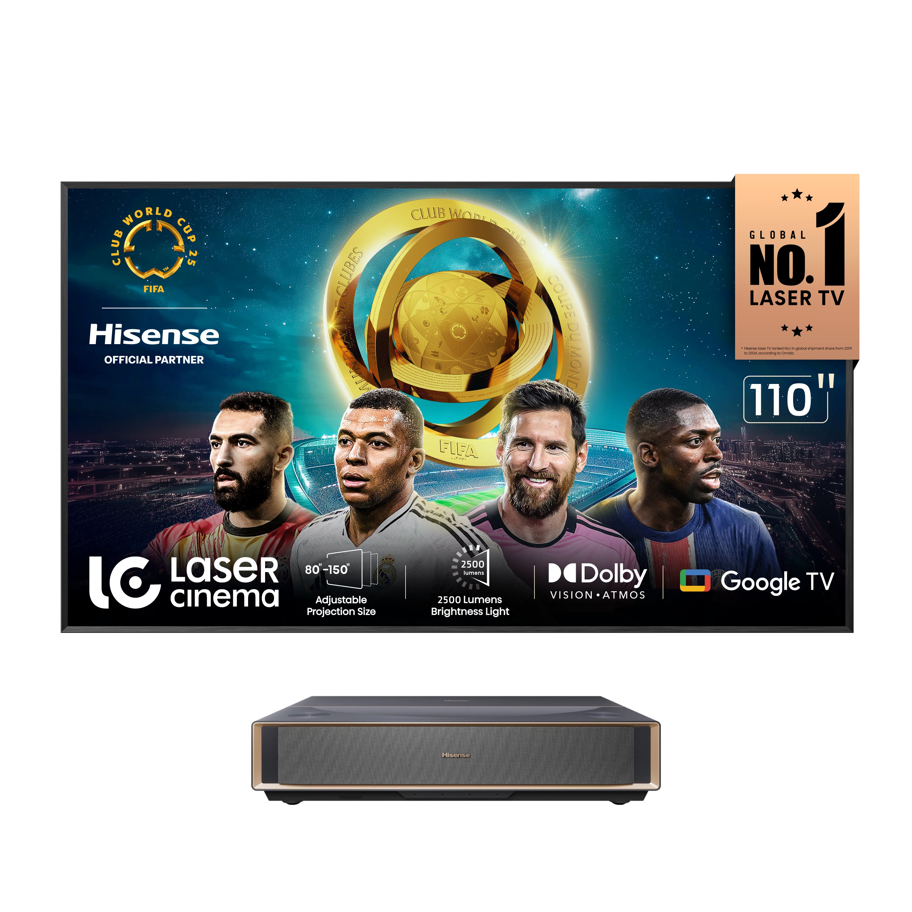 Hisense PT1 Bundle, 4K UHD Triple Laser Ultra Short Throw UST Smart Projector including 110" ALR Screen