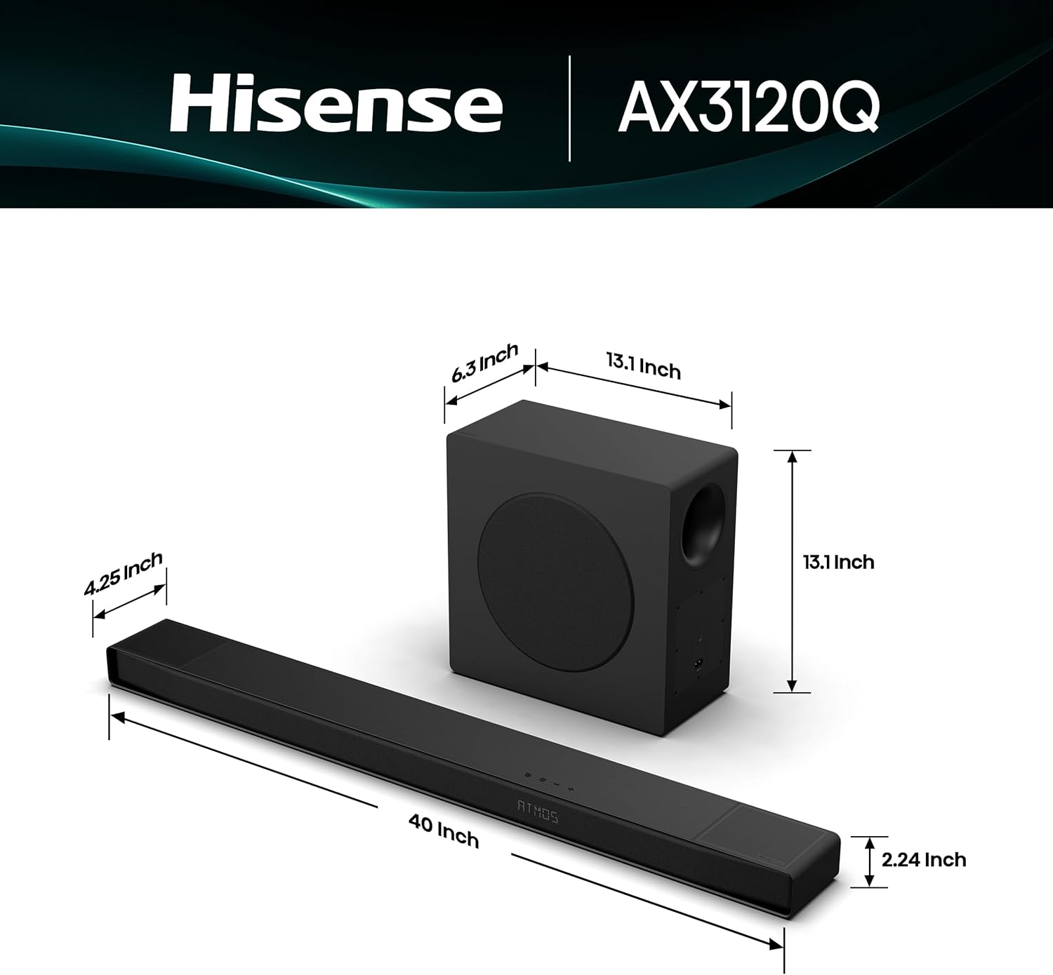 Hisense AX3100Q 3.1Ch, Dolby Atmos / DTS:X Sound Bar with Wireless Subwoofer