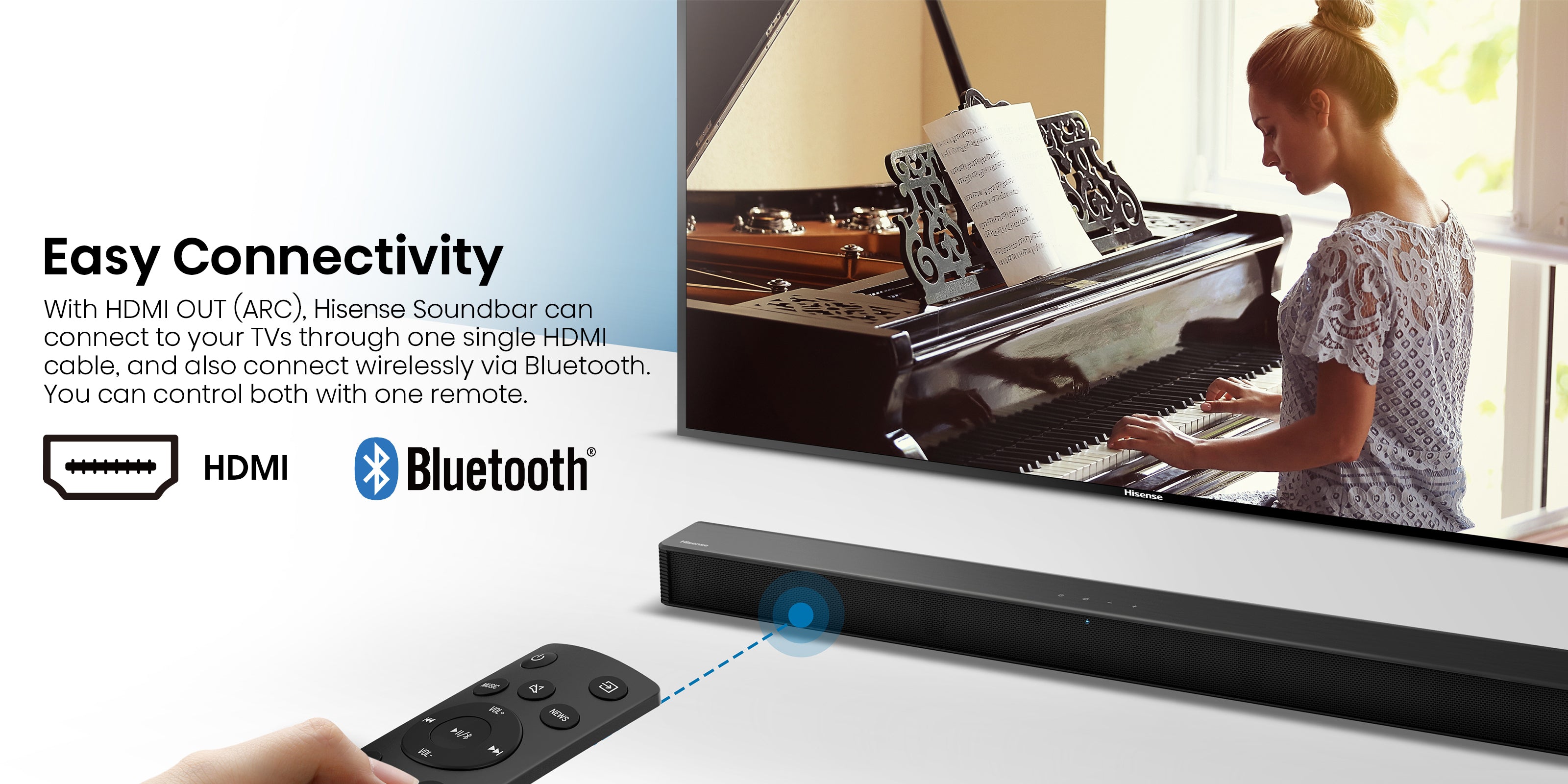 Hisense HS205G 2.0Ch Sound Bar, 120W, DTS Virtual: X, Dolby Audio, HDMI/ARC/Optical/USB, Bluetooth, Roku TV Ready, Black Hisense HS205G 2.0Ch Sound Bar, 120W, DTS Virtual: X, Dolby Audio, HDMI/ARC/Optical/USB, Bluetooth, Roku TV Ready, Black