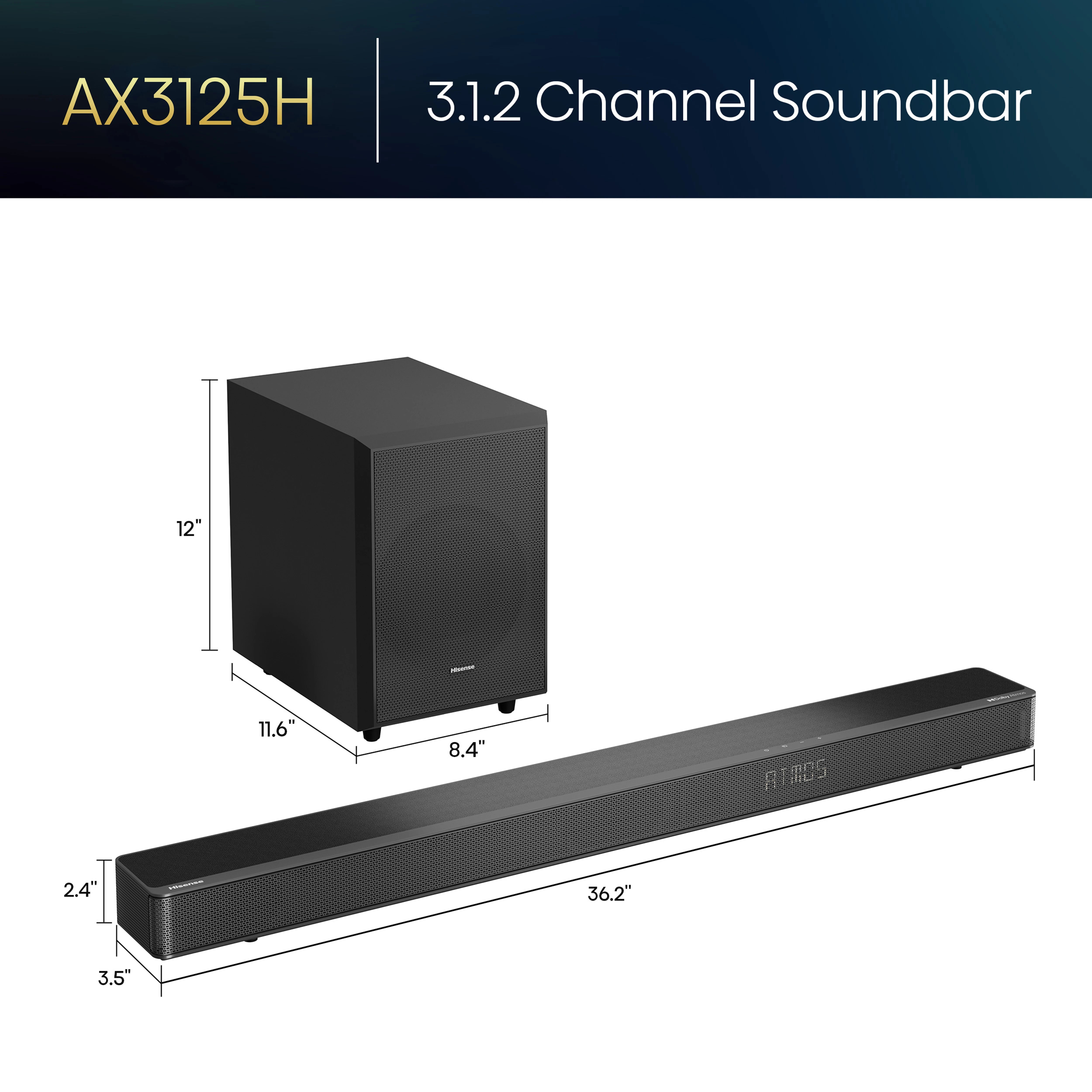 Hisense AX3125H 3.1.2 Dolby ATMOS Soundbar with wireless subwoofer - 440W