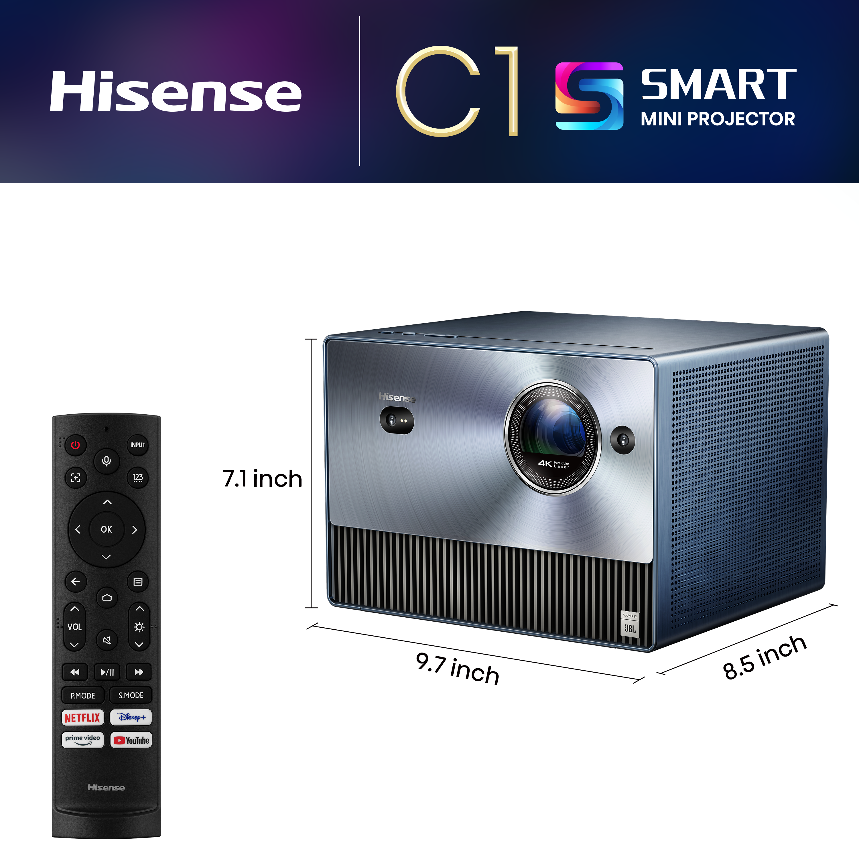 Hisense C1 TriChroma Laser Mini Projector (up tp 300")