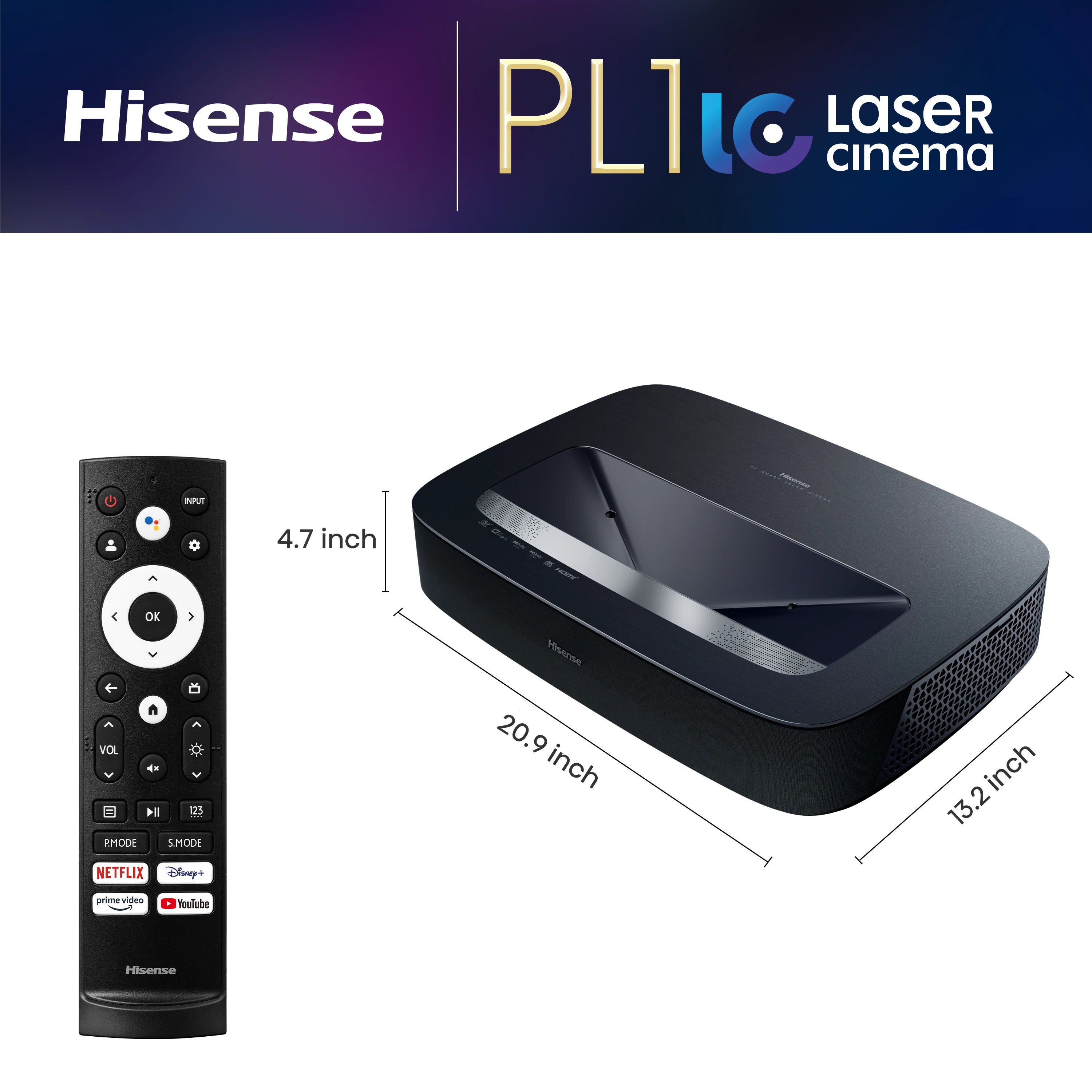 Hisense PL1 UST Laser Cinema projector projecting up to 120"