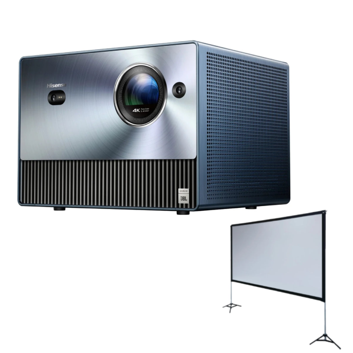 Hisense C1 PACKAGE- 4k Portable Laser Mini Projector (up to 300") w/ 120" Portable Indoor/ Outdoor Projector Screen- Refurbished