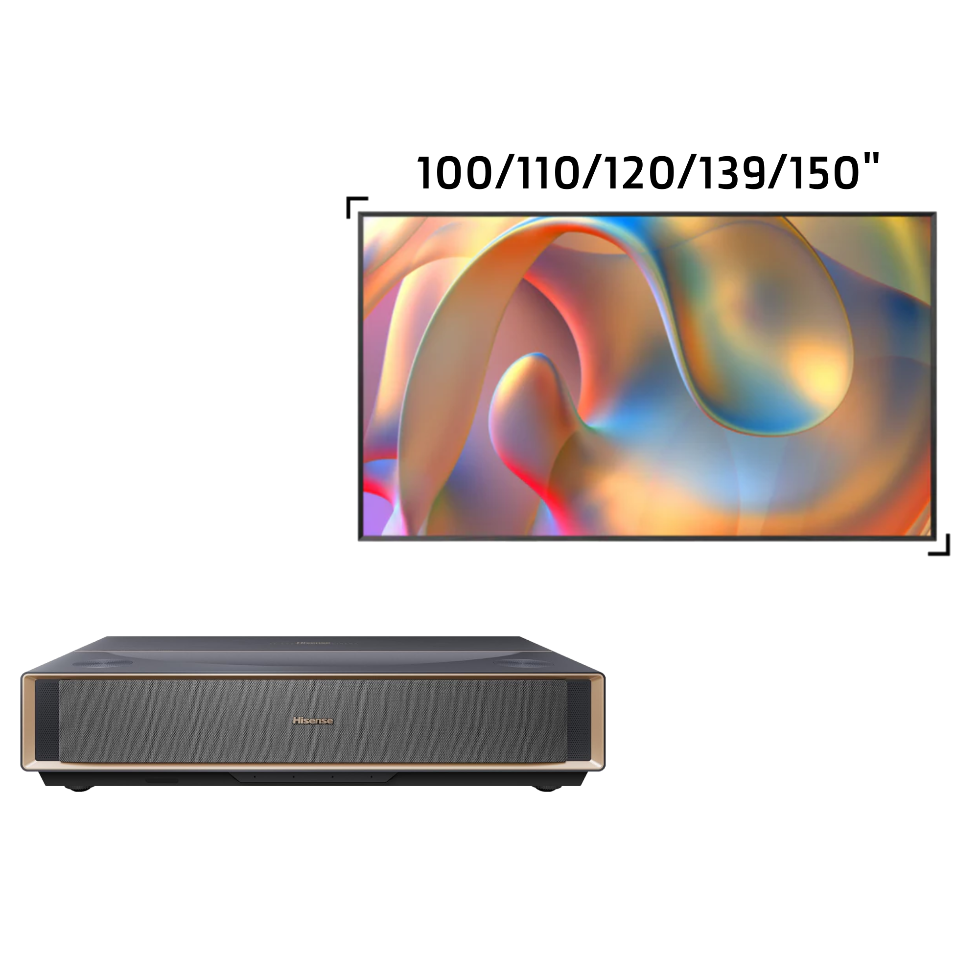 Hisense PT1 Bundle, 100/110/120/139/150" ALR Screen & 4K UHD Triple Laser Ultra Short Throw UST Smart Projector